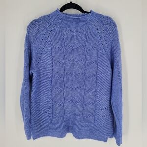 Talbots‎ Sweater Womens Medium Blue Cable Knit Pullover Mock Neck Wool